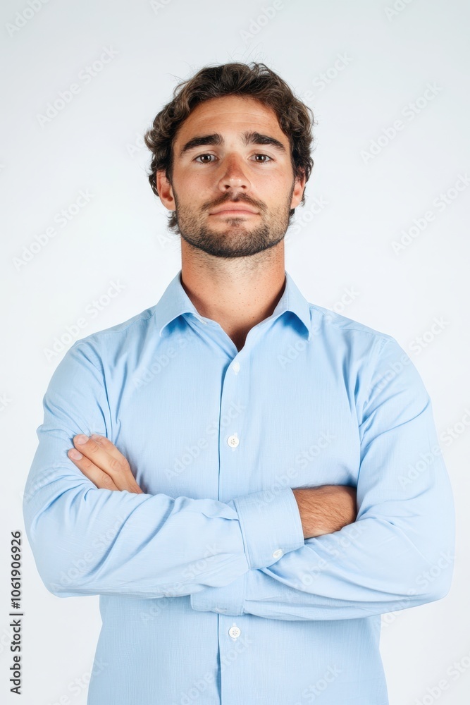 Confident young businessman with crossed arms in blue shirt Confident young businessman with crossed arms in blue shirt