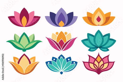 Collection of lotus icons with different styles, Indian festival Diwali Diya candle decoration element, no background
