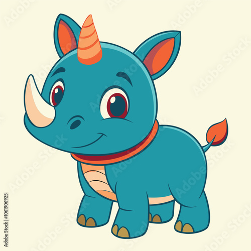 Cute Cartoon Rhino with Unicorn Horn