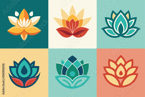 Collection of lotus icons with different styles, Indian festival Diwali Diya candle decoration element, no background
