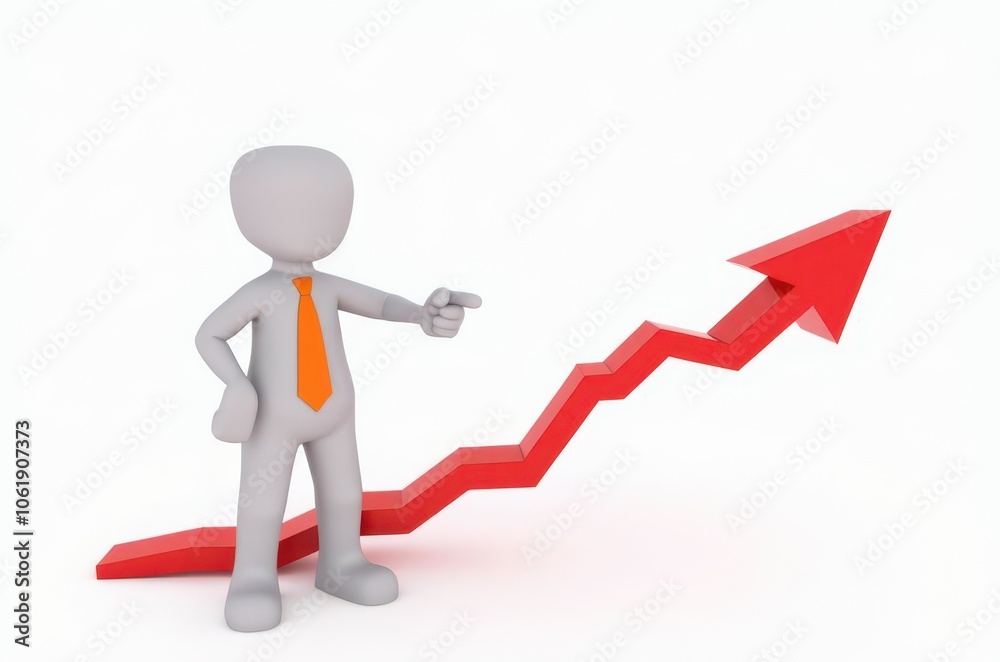 3d man red arrow success chart on white background. 3d man red arrow success chart on white background.