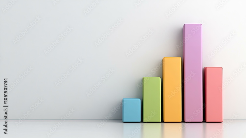Five Colorful Bars Rising in Height, Arranged in an Ascending Order Against a White Background, Representing Growth, Success, or Progress Five Colorful Bars Rising in Height, Arranged in an Ascending Order Against a White Background, Representing Growth, Success, or Progress