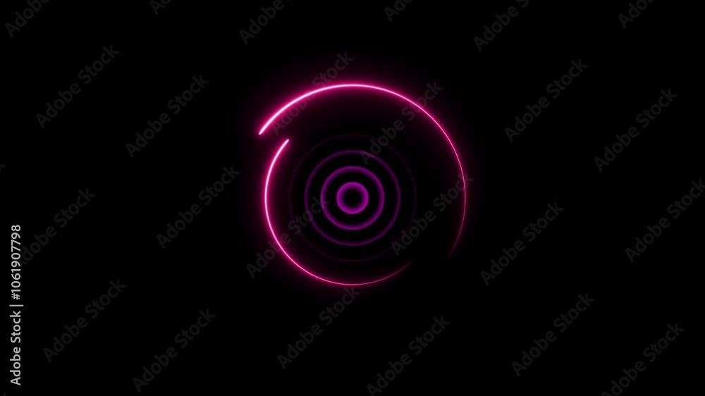 Neon circle technology radio waves signal and searching icon animation. Neon circle technology radio waves signal and searching icon animation.