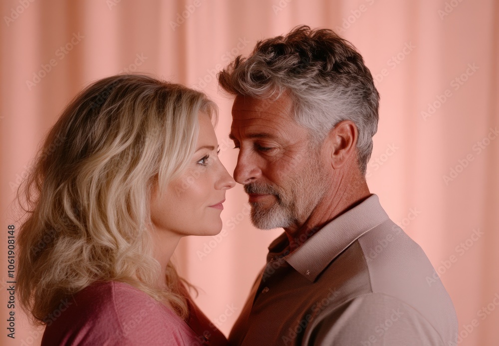 Affectionate mature couple sharing an intimate moment Affectionate mature couple sharing an intimate moment
