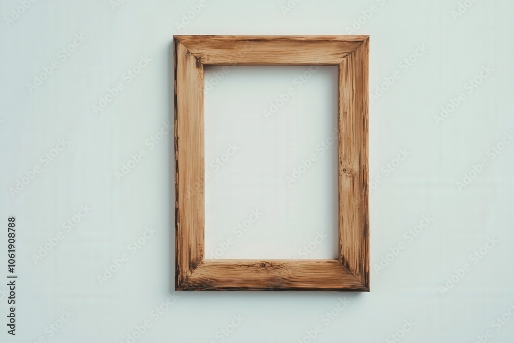 Rustic wooden picture frame against a mint green background Rustic wooden picture frame against a mint green background