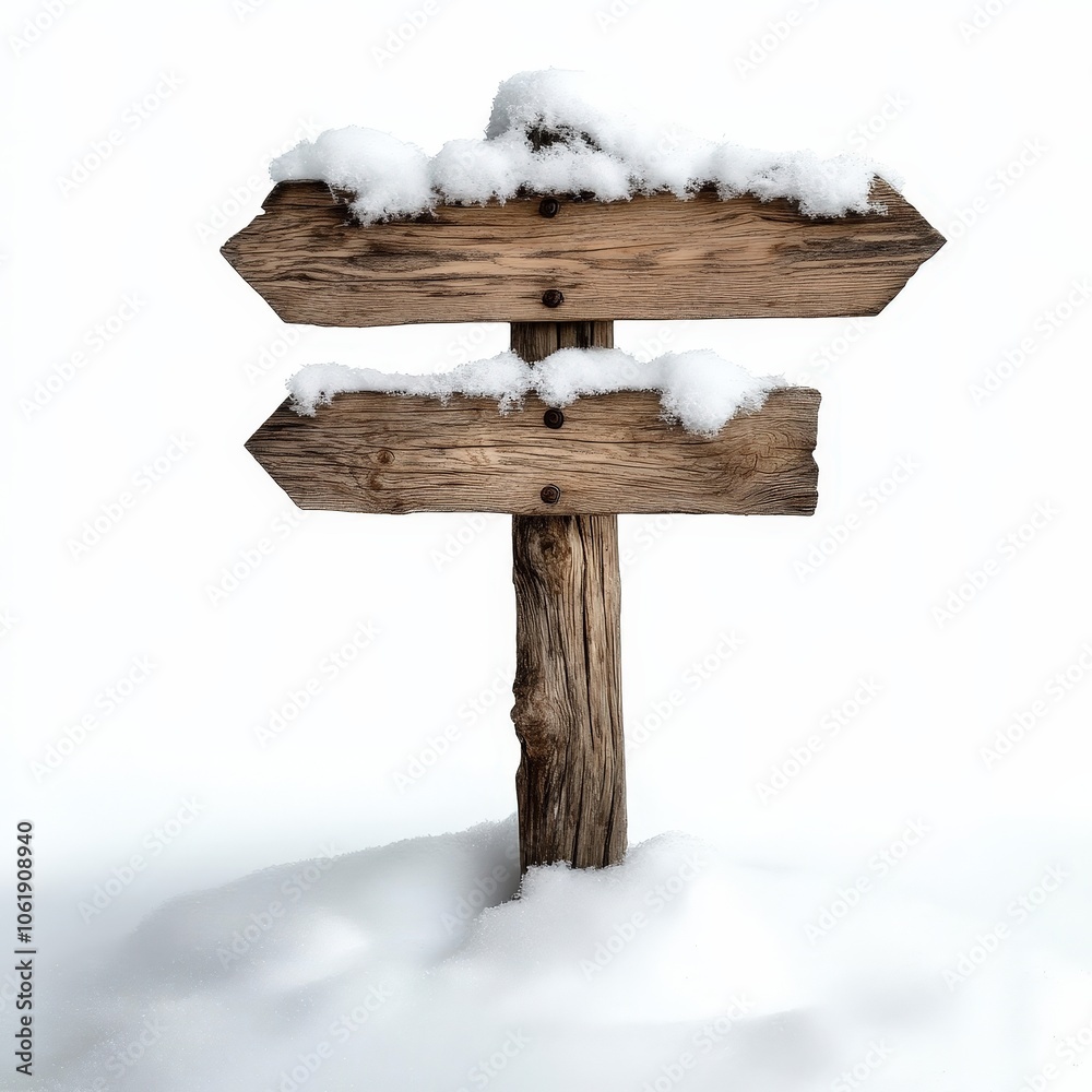 Naklejka premium Wooden Signpost in Snowy Landscape
