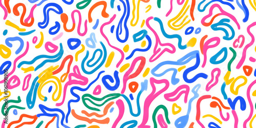 Wallpaper Mural Fun colorful line doodle seamless pattern. Creative minimalist style art background for children or trendy design with basic shapes. Simple childish scribble backdrop. Torontodigital.ca