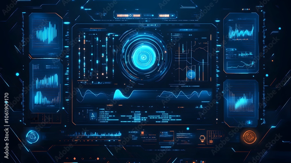 Futuristic Technology Interface with Blue and Orange Lights Futuristic Technology Interface with Blue and Orange Lights