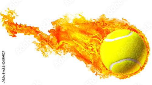 Fiery Tennis Ball with Flames Trail High Energy Sports Action Concept Isolated on Transparent