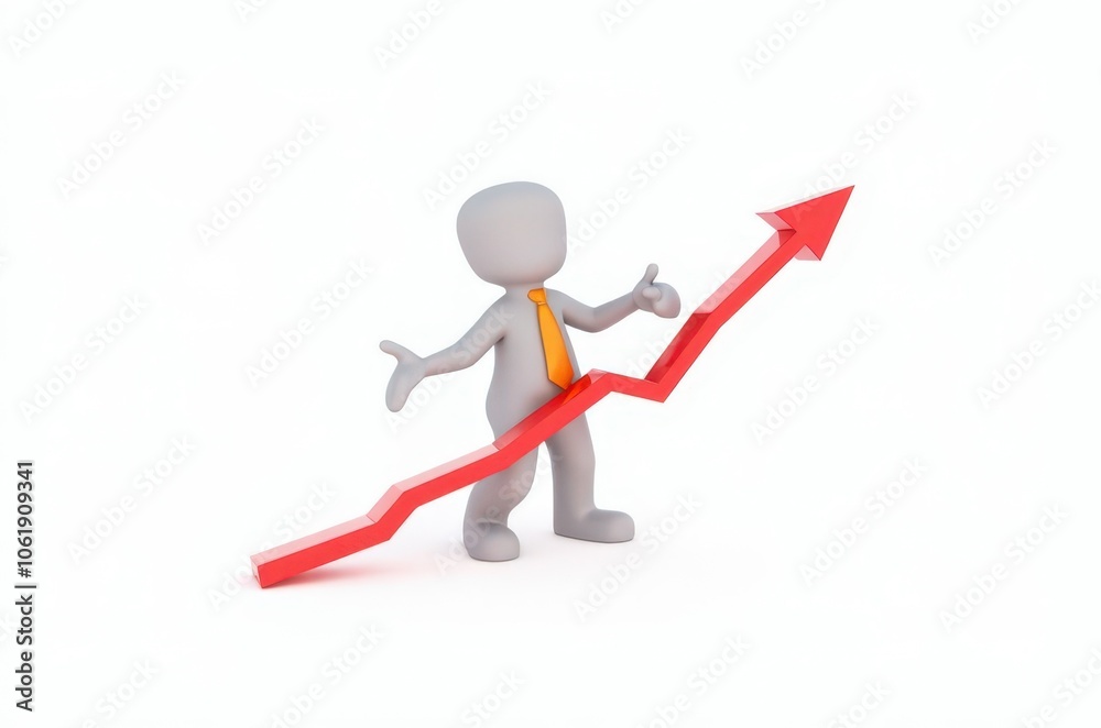 3d man red arrow success chart on white background. 3d man red arrow success chart on white background.