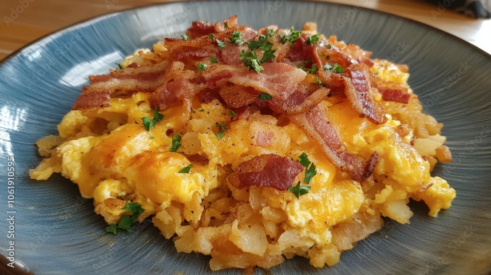 Cheesy Breakfast Hash with Bacon and Eggs Cheesy Breakfast Hash with Bacon and Eggs