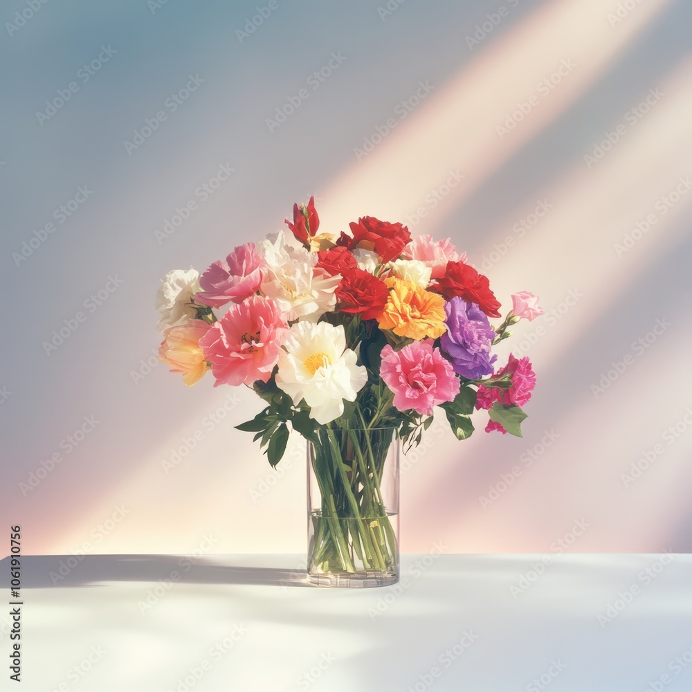 Vibrant bouquet of colorful flowers in a glass vase Vibrant bouquet of colorful flowers in a glass vase