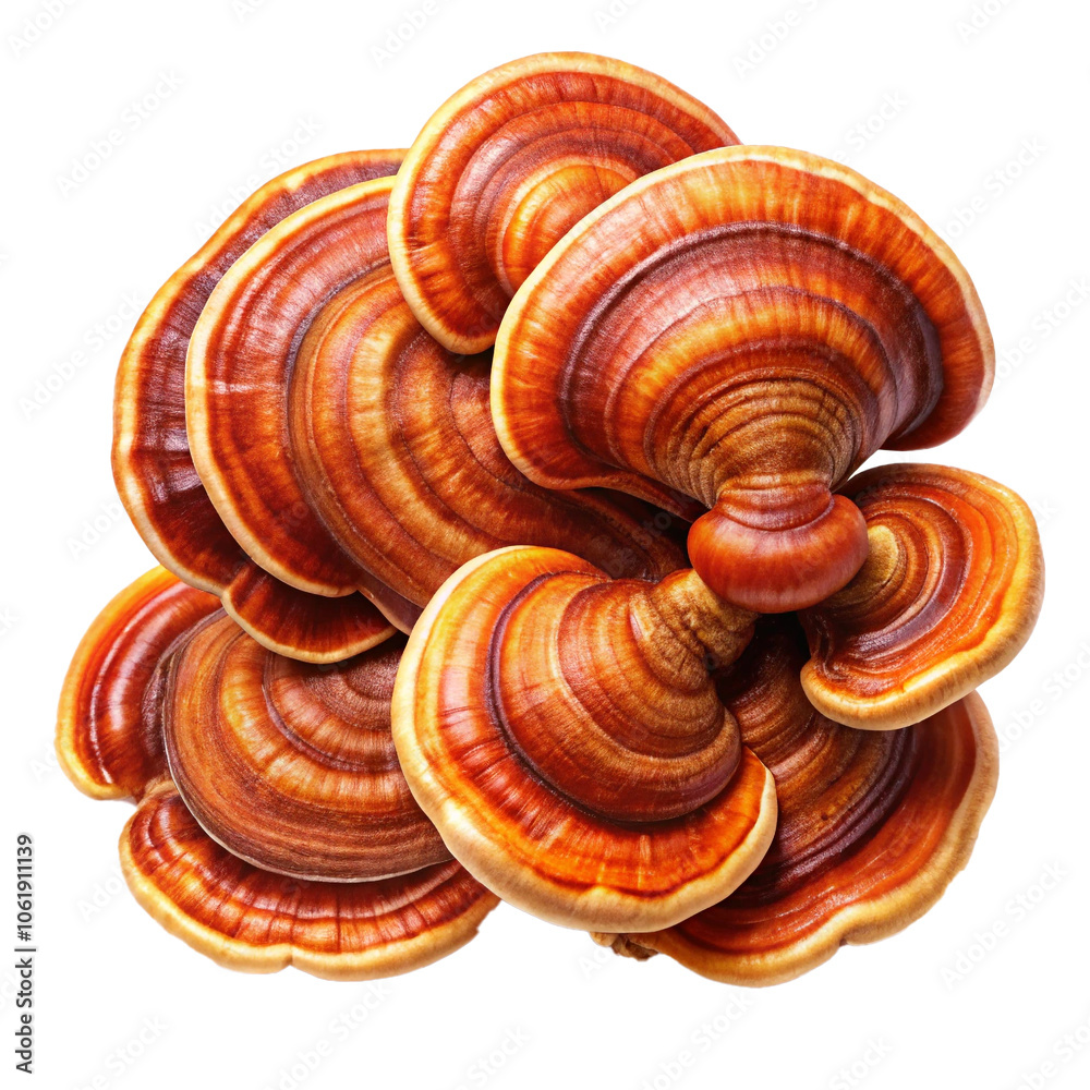 Dried Ganoderma Lucidum Mushroom isolated on white background.Ling Zhi Mushroom	
