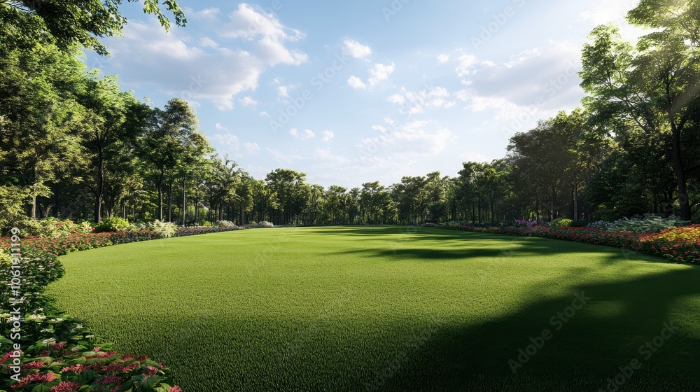 Serene Lush Landscape in a Sunny Park Setting Serene Lush Landscape in a Sunny Park Setting