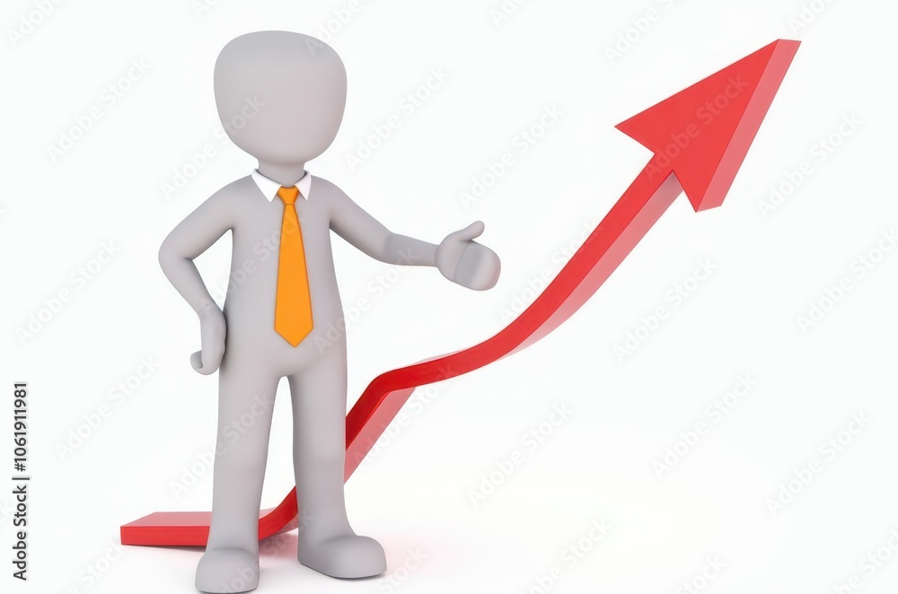 3d man red arrow success chart on white background. 3d man red arrow success chart on white background.