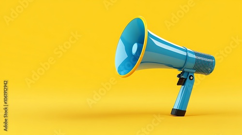 Creative blue megaphone illustration with yellow background for attention image