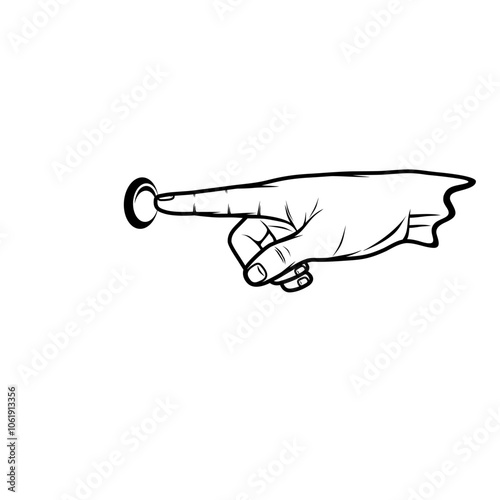 right hand index finger presses the button black and white vector line art