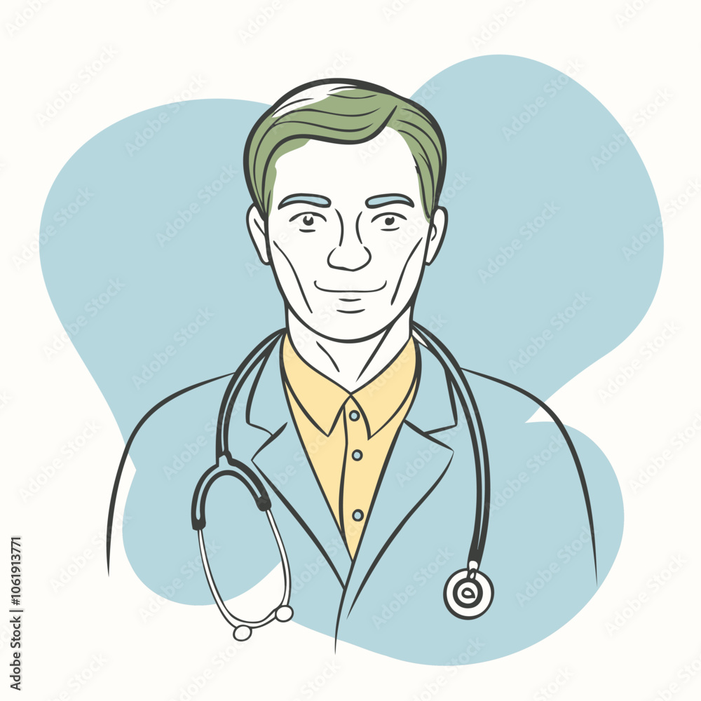 Illustration of Male Doctor with Stethoscope Illustration of Male Doctor with Stethoscope