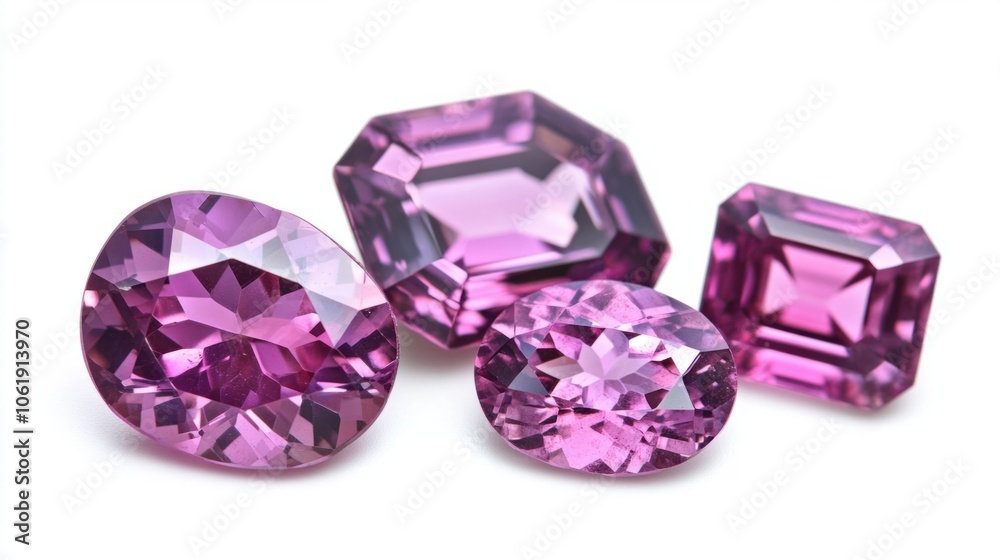 Set of vibrant spinel gems in multiple shapes and hues, arranged on a clean white background Set of vibrant spinel gems in multiple shapes and hues, arranged on a clean white background