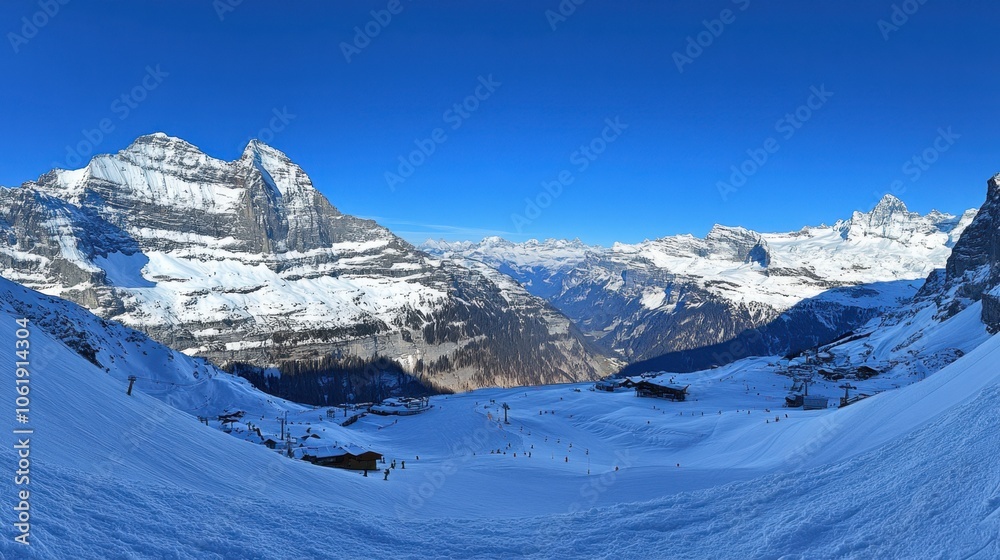 Obraz premium Majestic Snow-Covered Mountain Landscape in Winter