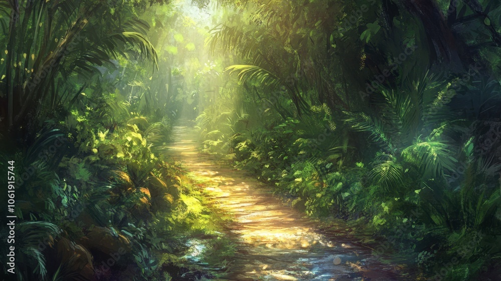 Serene Pathway Through Lush Green Jungle Serene Pathway Through Lush Green Jungle