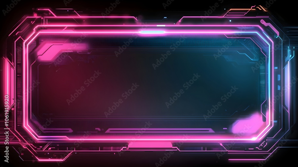 Layered Neon Frame with Glitchy Details in Futuristic-Retro Fusion Style Layered Neon Frame with Glitchy Details in Futuristic-Retro Fusion Style
