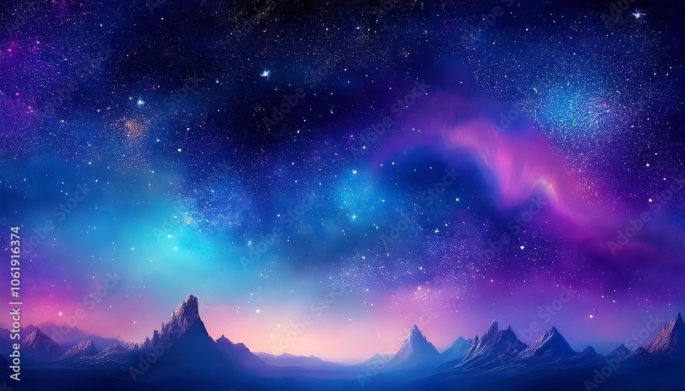Obraz premium Beautiful fantasy starry night sky, blue and purple colorful, galaxy and aurora 4k wallpaper.