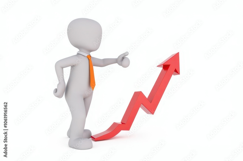 3d man red arrow success chart on white background. 3d man red arrow success chart on white background.