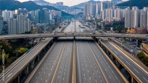Wallpaper Mural Urban Highway View with City and Mountains Background Torontodigital.ca