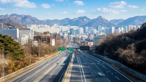 Scenic View of Empty Urban Highway with Mountains