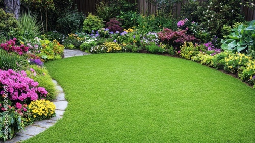 Wallpaper Mural Lush Garden with Colorful Flowers and Green Lawn Torontodigital.ca