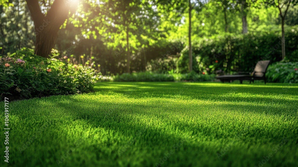 Obraz premium Lush Green Lawn in Bright Sunlight