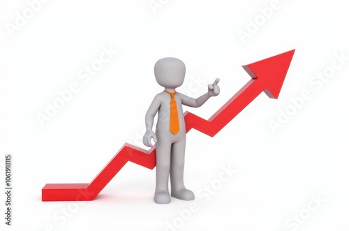 3d man red arrow success chart on white background.