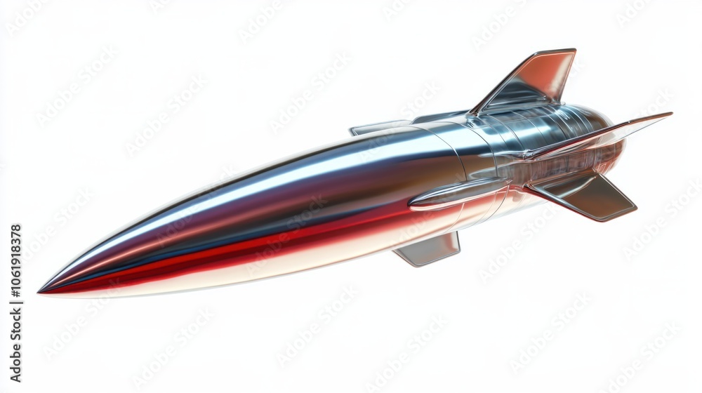 Fototapeta premium High-tech missile with aerodynamic shape and polished warhead, perfect for technology visuals, isolated on white background