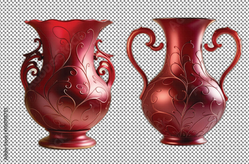 a red vase of flowers