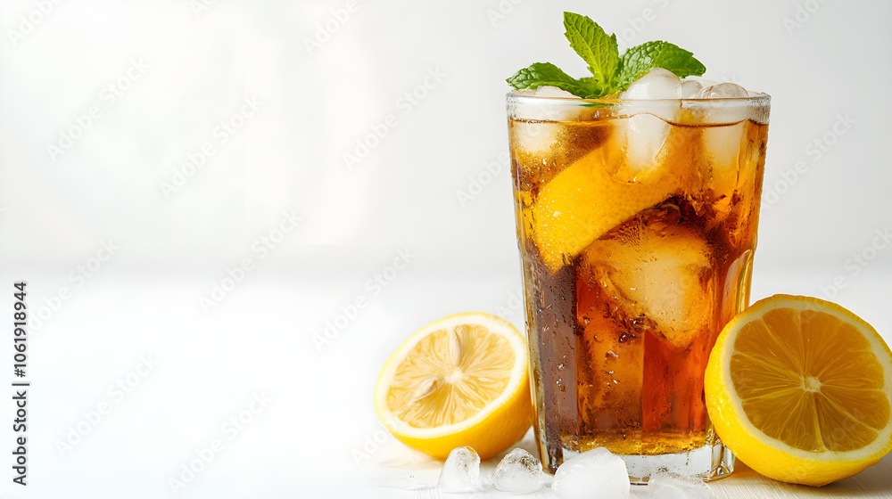 Refreshing iced tea with lemon and mint, perfect for summer days Refreshing iced tea with lemon and mint, perfect for summer days