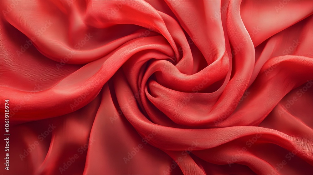 Fototapeta premium Luxurious Red Silk Fabric with Elegant Flowing Folds and Swirls