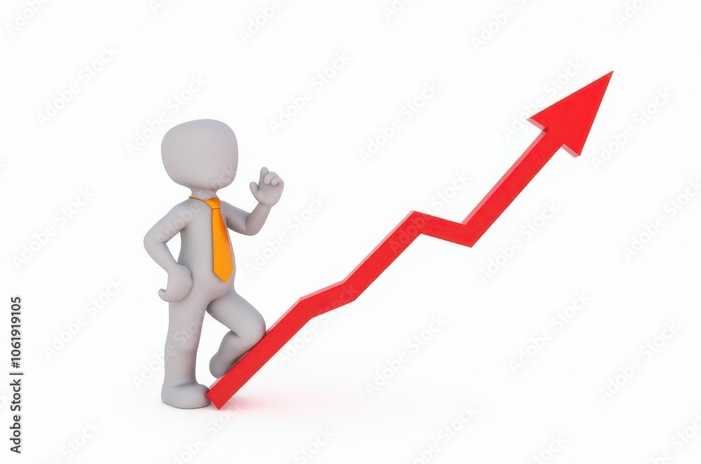 3d man red arrow success chart on white background. 3d man red arrow success chart on white background.