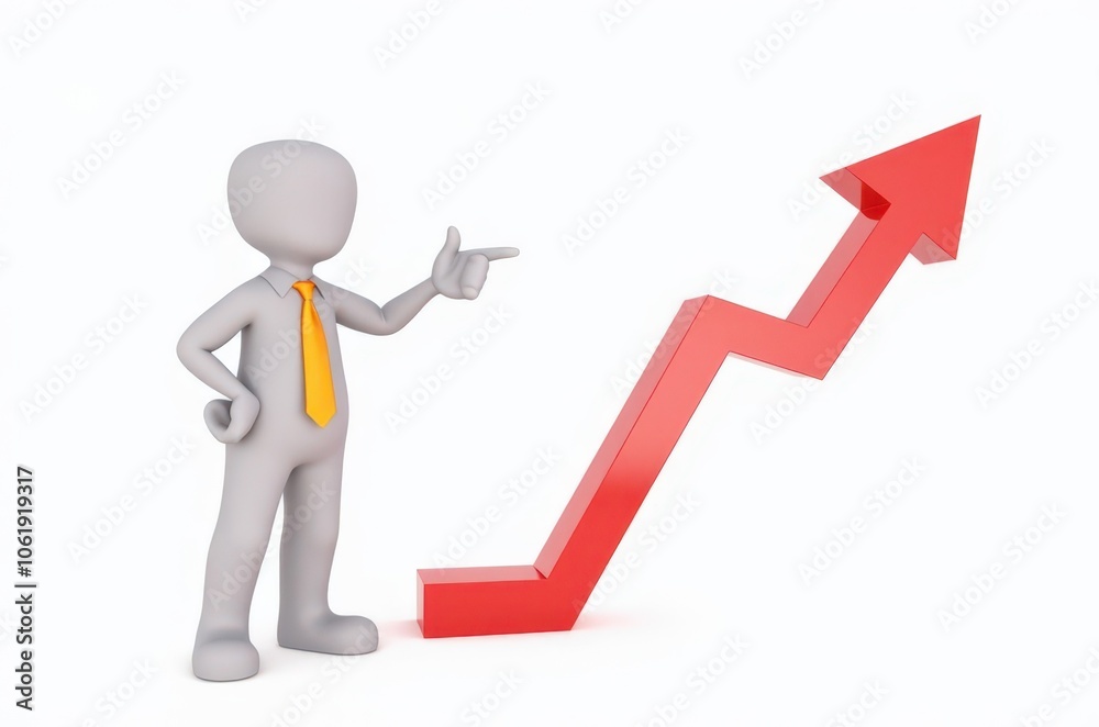 3d man red arrow success chart on white background. 3d man red arrow success chart on white background.