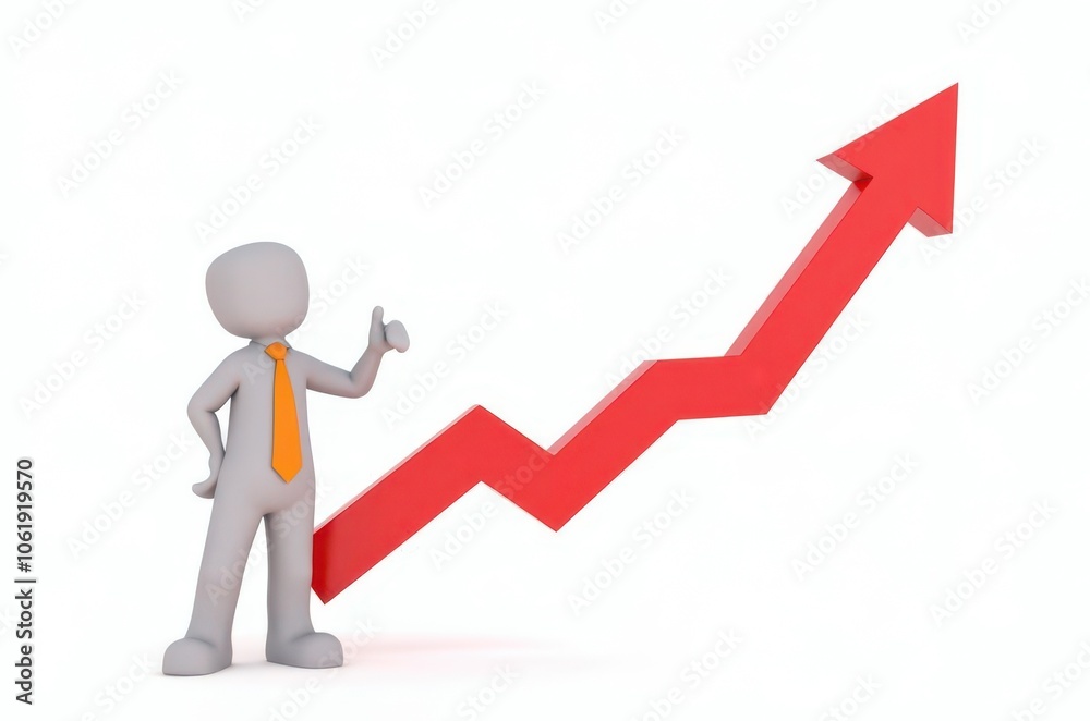 3d man red arrow success chart on white background. 3d man red arrow success chart on white background.