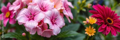 Close up shot of a vibrant bouquet of assorted fresh flowers in full bloom, flora, spring
