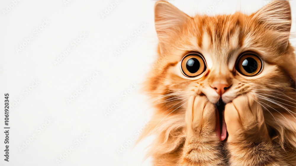 Surprised orange cat with wide eyes on a white isolated background. Surprised orange cat with wide eyes on a white isolated background.