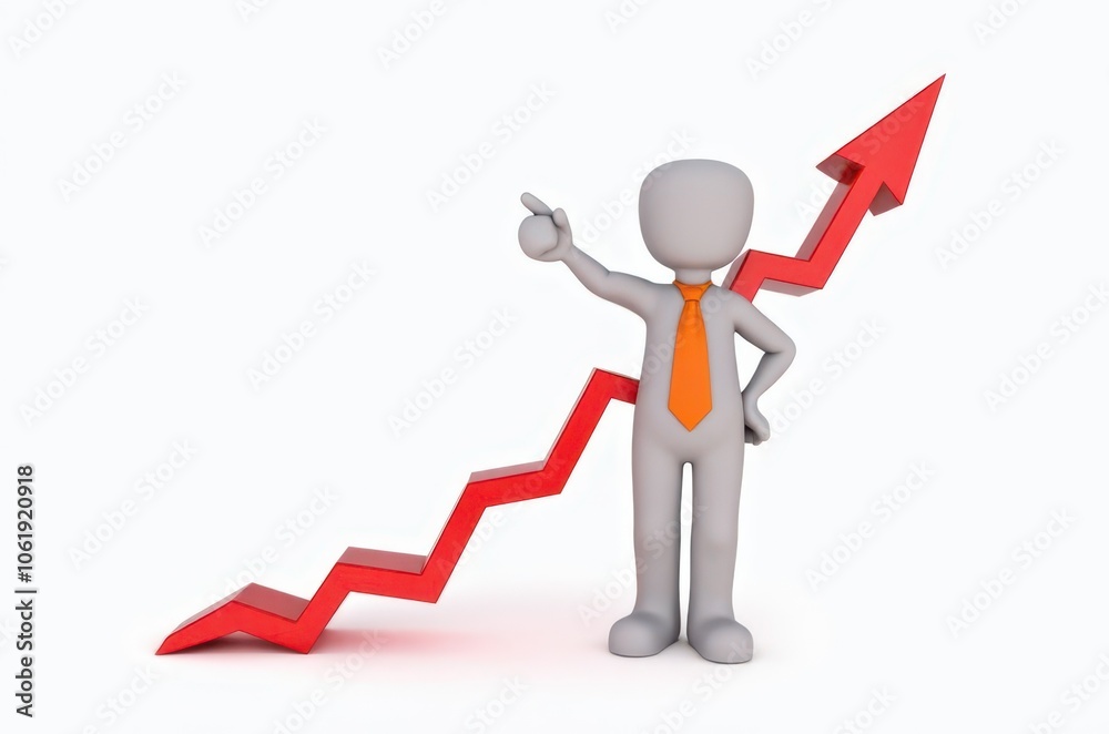3d man red arrow success chart on white background. 3d man red arrow success chart on white background.