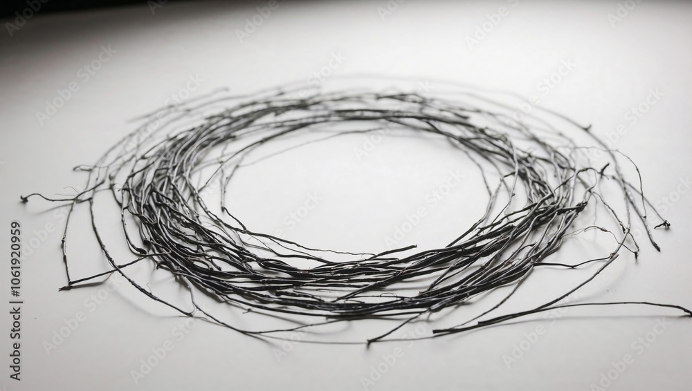 Circular arrangement of thin twigs on a white background Circular arrangement of thin twigs on a white background