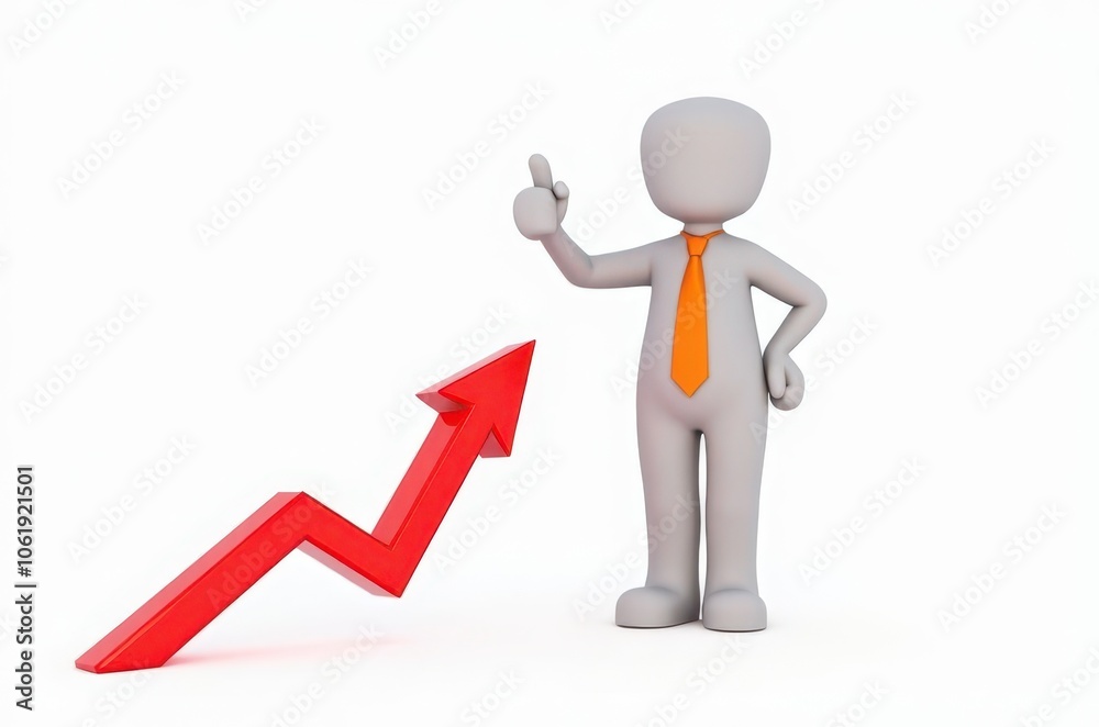 3d man red arrow success chart on white background. 3d man red arrow success chart on white background.