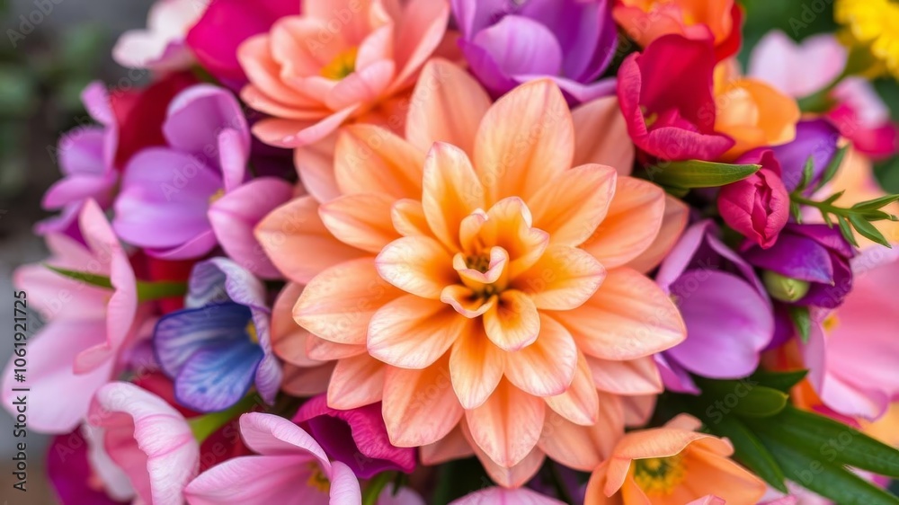 Beautiful bouquet of colorful flowers in a garden, blossom, vibrant Beautiful bouquet of colorful flowers in a garden, blossom, vibrant