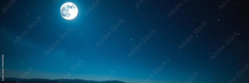 Bright full moon in a clear night sky with stars, beauty, astronomy