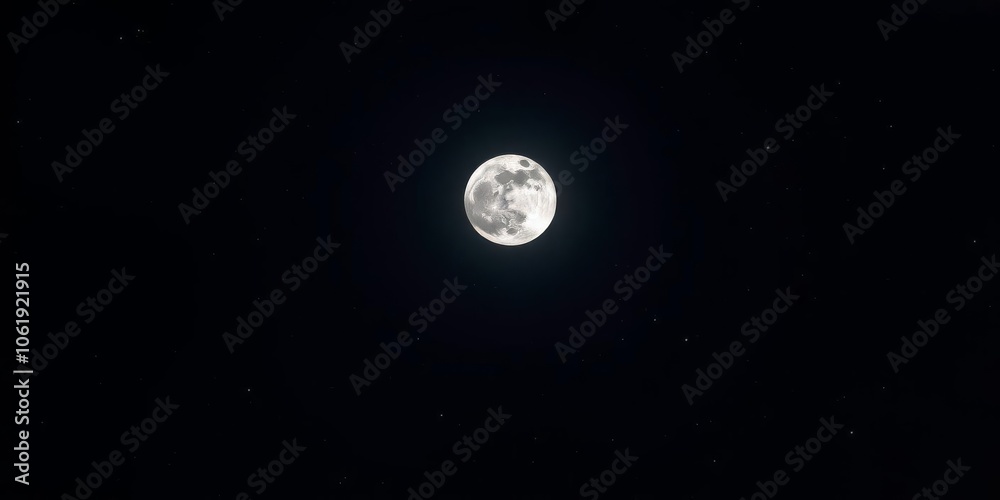 Fototapeta premium Bright and full moon shining in a dark night sky with stars, full, serenity