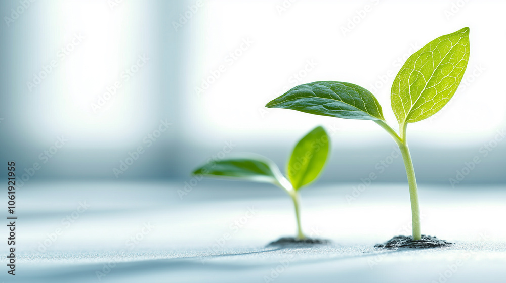 Growing green seedlings on white background as wealth growth finance and investment concept Growing green seedlings on white background as wealth growth finance and investment concept