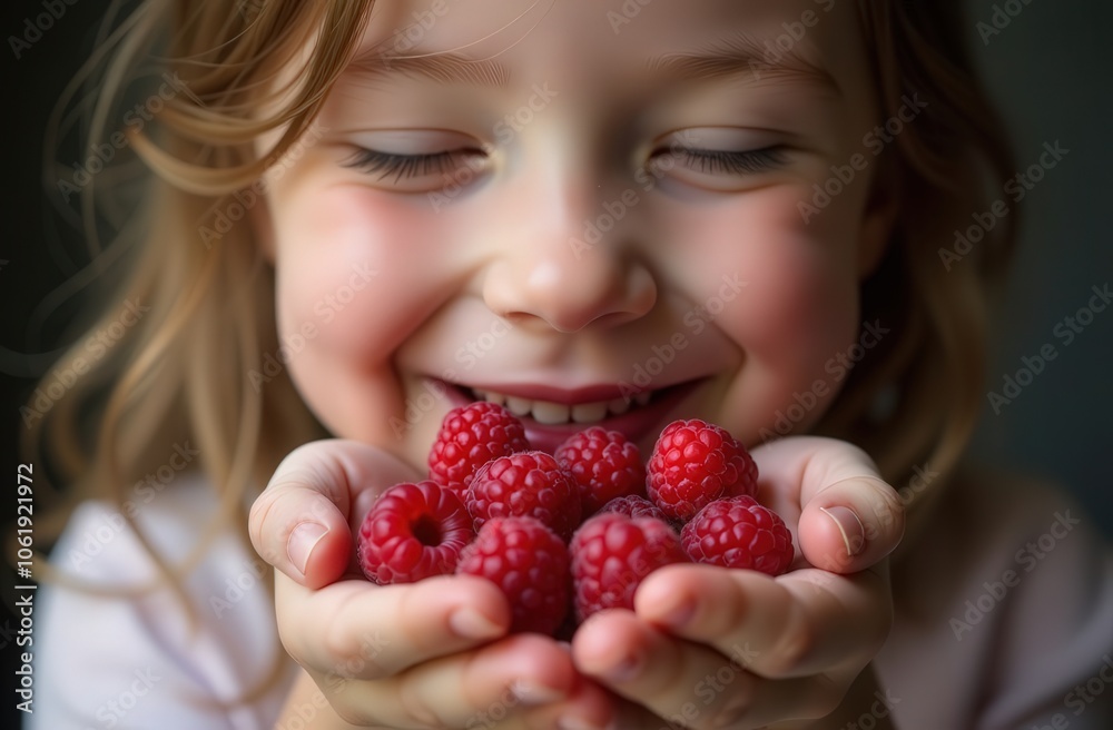 portrait of a child with a handful of berries
